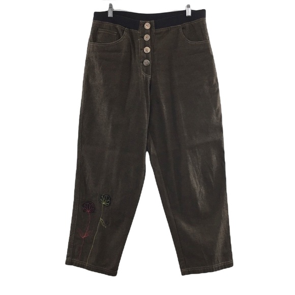 Usindo Pants - Usindo Brown Pants Floral Embroidered‎ Lagenlook Women Medium Boho Hippie Barrel